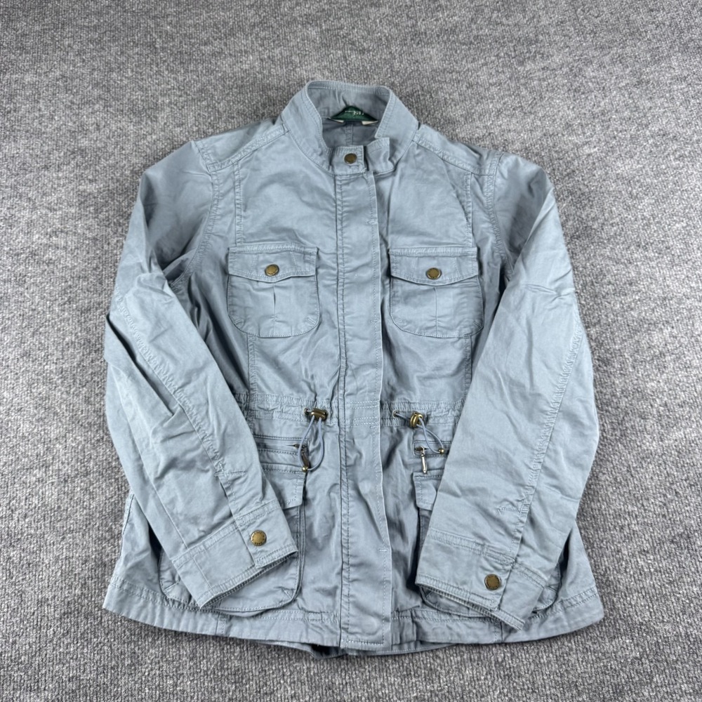 LL Bean Jacket Womens‎ S Blue Utility Cotton Canvas Field Coat Snap Front